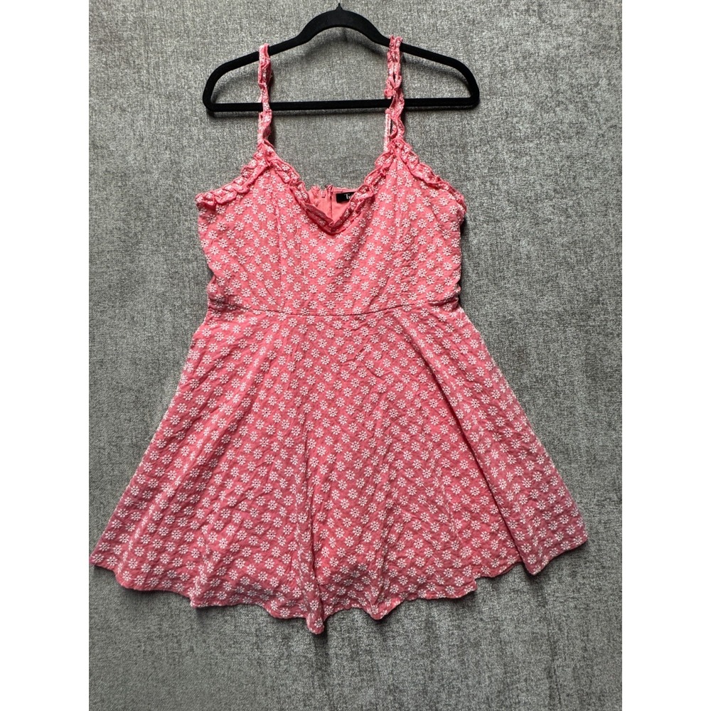 Pink Eyelet Embroidered Sundress Floral Cottagecore Sleeveless XL Coral